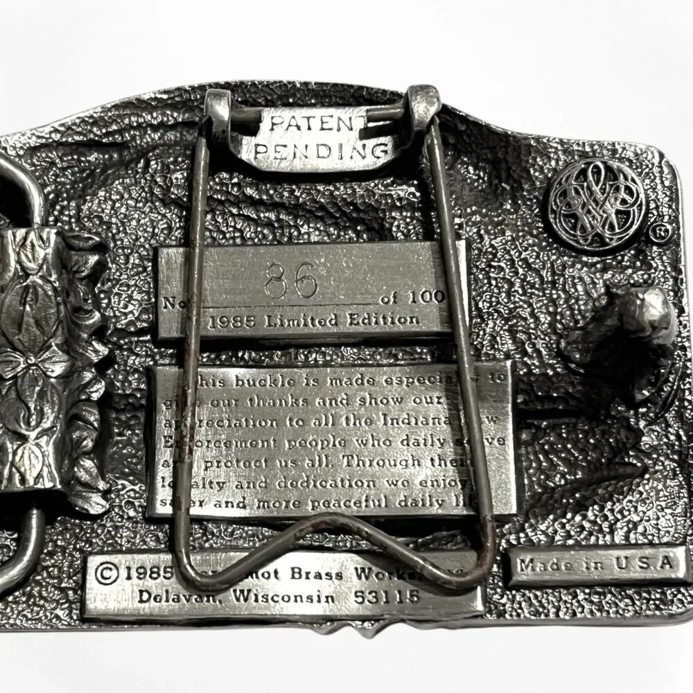 Bergamont Belt Buckle Indiana Law Enforcement Pewter 1985 Commemorative Police